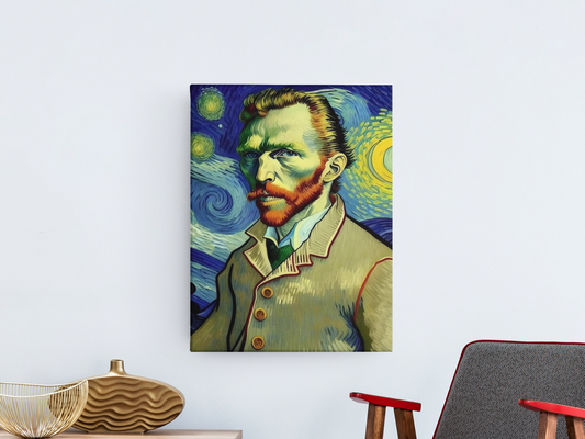 AI Inspired Vincent Van Gogh Premium Stretched Canvas Wall Art: Self Portrait With Brown Jacket