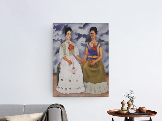 AI Inspired Frida Kahlo Premium Stretched Canvas Wall Art: The Two Fridas