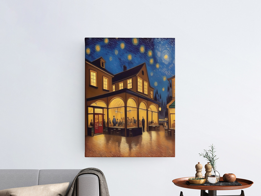 AI Inspired Vincent van Gogh's Premium Stretched Canvas Wall Art: Café at Midnight