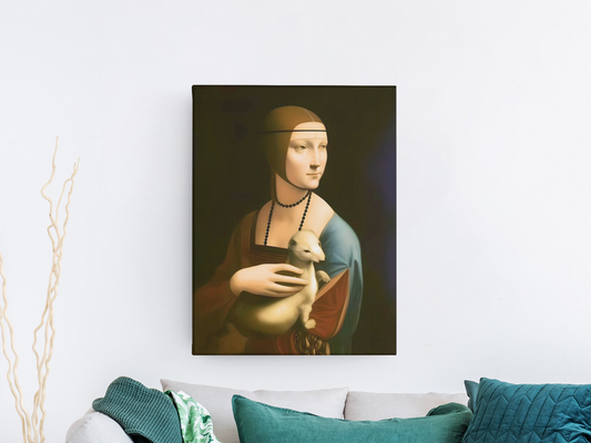 AI Inspired Leonardo Da Vinci Premium Stretched Canvas Wall Art: The Lady with an Ermine